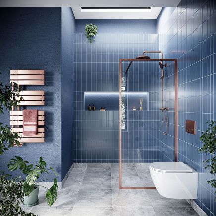 Amien Brushed Bronze Framed Clear Glass Shower Screen - 880mm