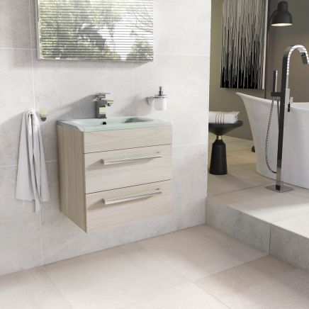 Nante Light Elm Wall Hung Vanity Unit with Glass Basin 515mm