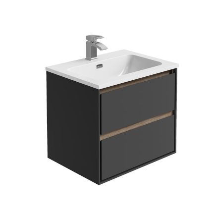 Newbury Wall Hung Vanity Unit in Matt Black & Sawn Oak - 600mm
