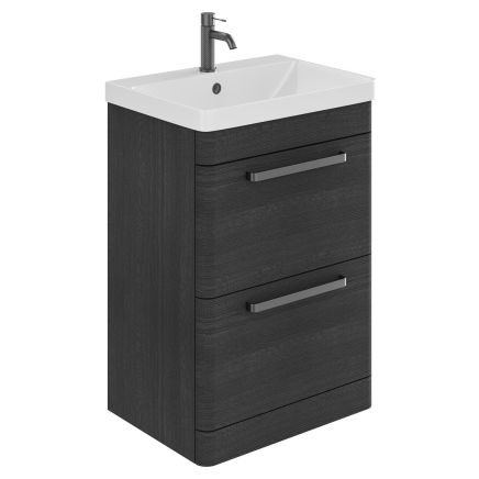 Esk Black Floor Standing Vanity Unit and Basin with Gunmetal Handles 500mm