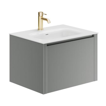 Bryce Ribbed Grey 600mm Wall Hung Vanity Unit with Matt White Resin Basin