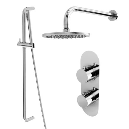 Elora Chrome Round Dual Outlet Shower Pack with Fixed Head & Slider Rail