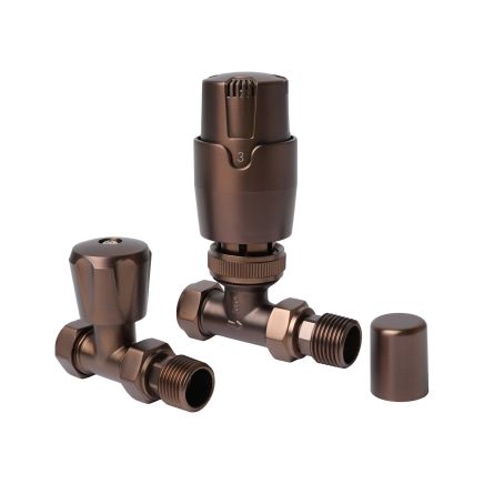 Thermostatic Brushed Bronze Straight Pair of Radiator Valves