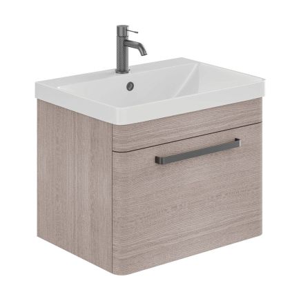 Esk Stone Grey Wall Hung Vanity Unit and Basin with Gunmetal Handles 600mm