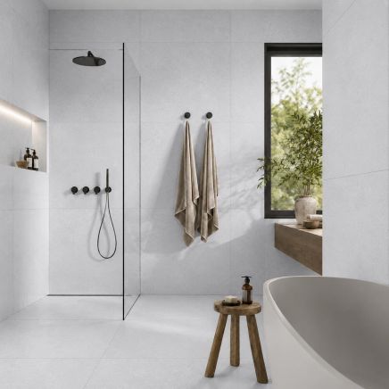 Medusa Blanco White Matt Stone Effect Tile 900x900mm