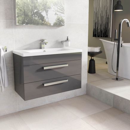 Nante Anthracite Grey Wall Hung Vanity Unit with Ceramic Basin 800mm
