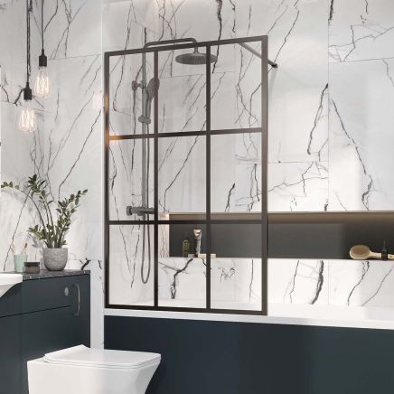 Amien Matt Black Grid Bath Screen 1500x800mm