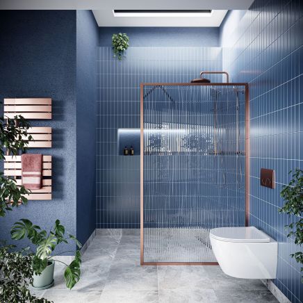 Amien Brushed Bronze Framed Fluted Glass Shower Screen - 1180mm