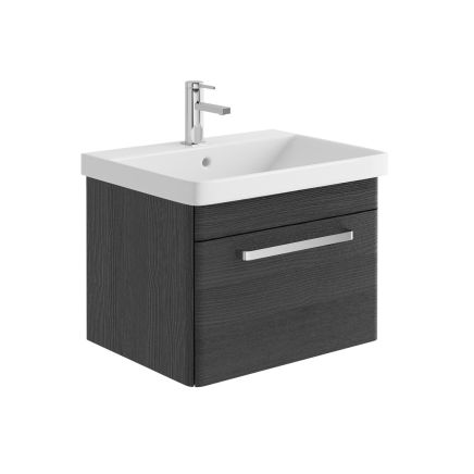 Esk Black Wall Hung Vanity Unit and Basin with Chrome Handles 600mm