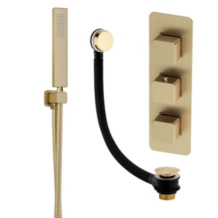 Liva Brushed Gold Triple Control Shower Pack with Shower Handset & Overflow Bath Filler