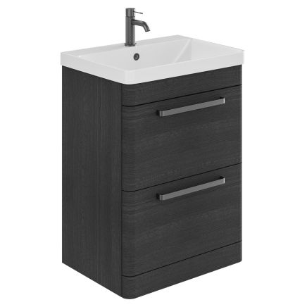 Esk Black Floor Standing Vanity Unit and Basin with Gunmetal Handles 600mm