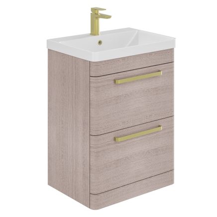 Esk Stone Grey Floor Standing Vanity Unit and Basin with Brushed Gold Handles 600mm