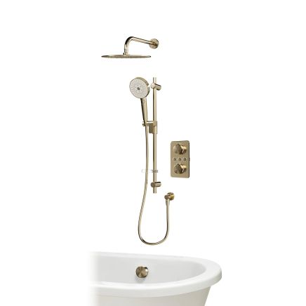 Aqualisa S1 Brushed Gold Smart Digital Shower Triple Outlet (Slide Rail Kit with Bath Filler and Fixed Wall Head) HP/Combi