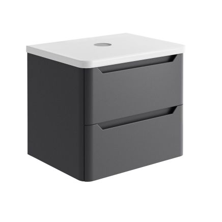 Ellis Wall Hung 500mm Vanity Unit in Charcoal Grey with White Worktop