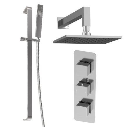 Liva Chrome Triple Control Outlet Square Shower Pack with Fixed Head & Slider Rail