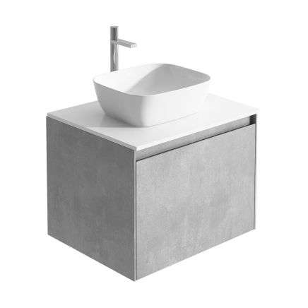 Odion 600mm Wall Hung Vanity Unit in Concrete with White Worktop
