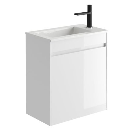 Odion Gloss White Wall Hung Cloakroom Vanity Unit with Resin Basin 545mm