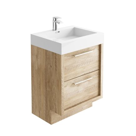 Winslow 600mm Floor Standing Vanity Unit & Basin - Light Sawn Oak Effect