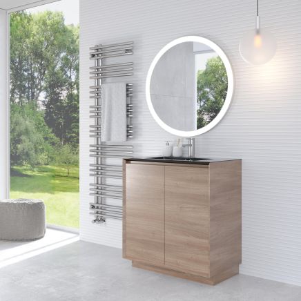 Snowdon 750mm Floor Standing Vanity Unit with Black Basin in Natural Oak