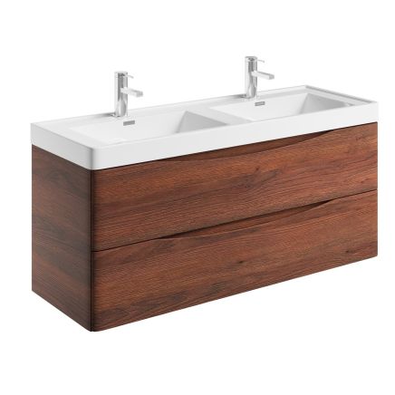 Angled front view of the Erin Rosewood Wall Hung Vanity Unit with Ceramic Basin 1200mm