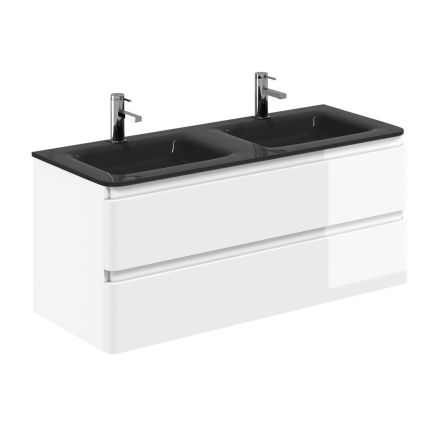 Neon Gloss White Wall Hung Vanity Unit with Grey Glass Basin 1200mm