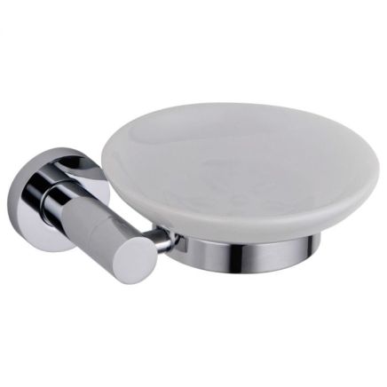 Round Ceramic Soap Dish and Chrome Holder