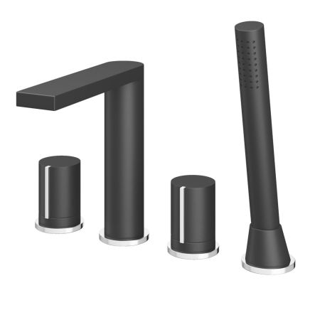 Pancho Matt Black and Chrome Deck Mounted 4 Hole Bath Shower Mixer Tap