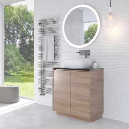 Snowdon 750mm Floor Standing Vanity Unit with Black Worktop in Natural Oak