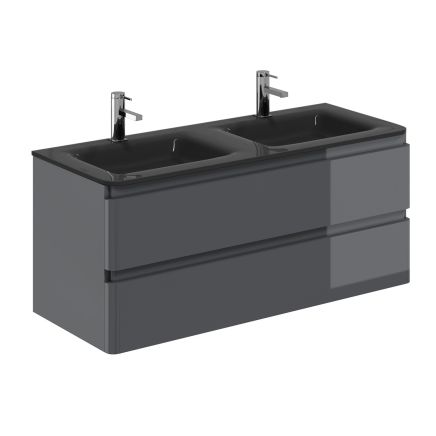 Neon Gloss Titanium Grey Wall Hung Vanity Unit with Grey Glass Basin 1200mm