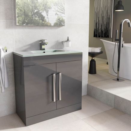 Nante Anthracite Grey Floor Standing Vanity Unit with Glass Basin 800mm