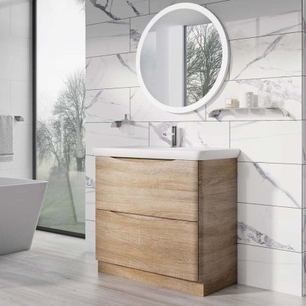 Erin Light Oak Floor Standing Vanity Unit with Link Resin Basin 900mm