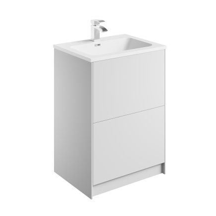 Bolero 600mm Floor Standing Vanity Unit with Ceramic Basin in Matt White