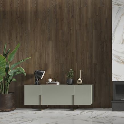 Dark Oak Wood Tile Feature Wall