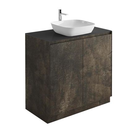 Odion 900mm Floor Standing Vanity Unit in Metallic with Black Worktop
