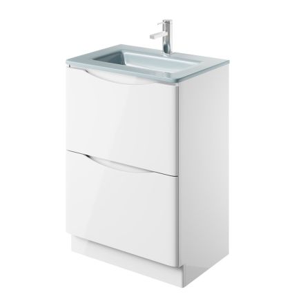 Erin Gloss White Floor Standing Vanity Unit with Opal Glass Basin 600mm