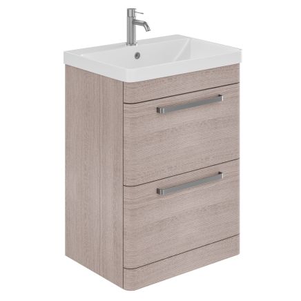 Esk Stone Grey Floor Standing Vanity Unit and Basin with Brushed Nickel Handles 600mm
