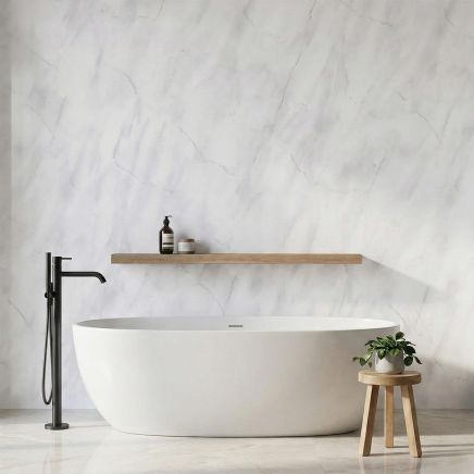 Atlantis Light Grey Marble Waterproof Tongue & Groove PVC Shower Wall Panel 1000mm