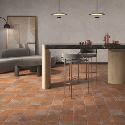 Terraza Red Terracotta Matt Porcelain Brick Tile - 150x150mm