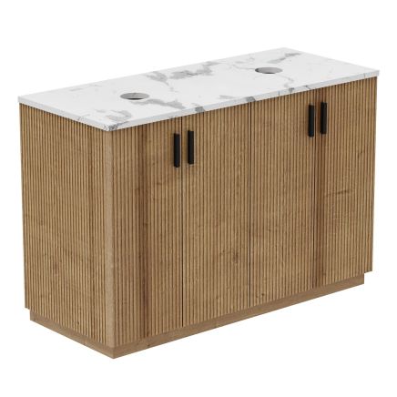 Revel Ribbed Natural Oak Floor Standing Vanity Unit & Marble Worktop with No Tap Hole 1200mm