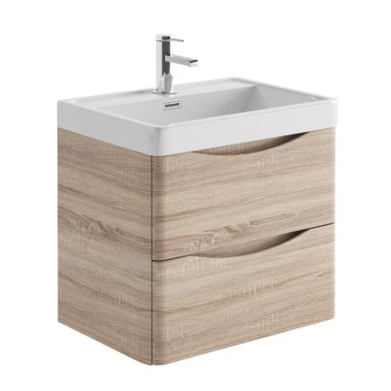 Erin Light Oak Wall Hung Vanity Unit with Resin Basin 600mm