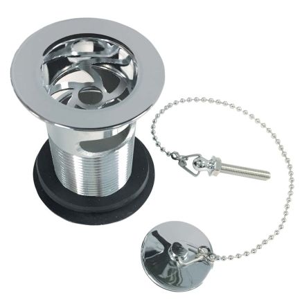 Chrome Slotted Basin Plug & Link Chain Waste