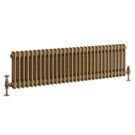 Clement Antique Brass Double Horizontal Column Radiator - 300x1370mm