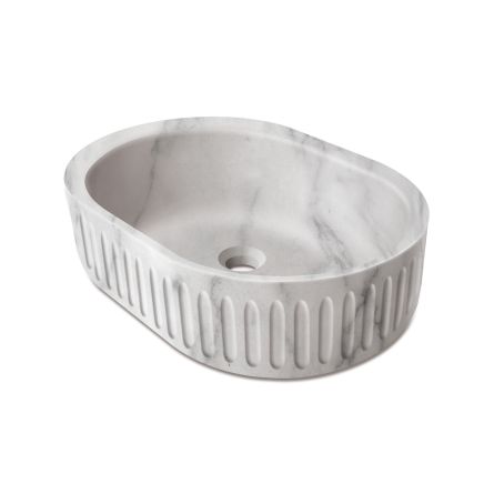 Marvello White Honed Marble Oval Ribbed Basin 212988