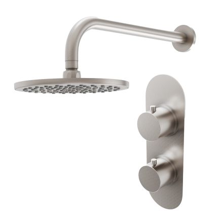 Elora Brushed Nickel Round Concealed Valve Shower Head & Arm Pack
