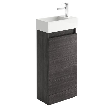 Compact Leached Oak Floor Standing Cloakroom Vanity Unit 390mm