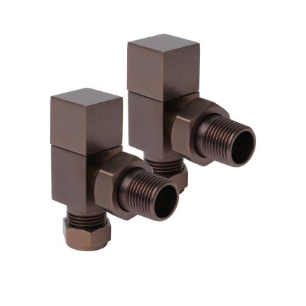 Square Brushed Bronze Angled Pair of Radiator Valves