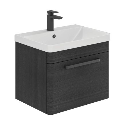 Esk Black Wall Hung Vanity Unit and Basin with Black Handles 600mm