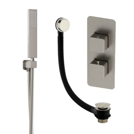 Liva Brushed Nickel Dual Outlet Shower Pack with Shower Handset & Overflow Bath Filler