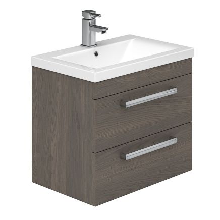 Nante Dark Elm Wall Hung Vanity Unit with Ceramic Basin 600mm