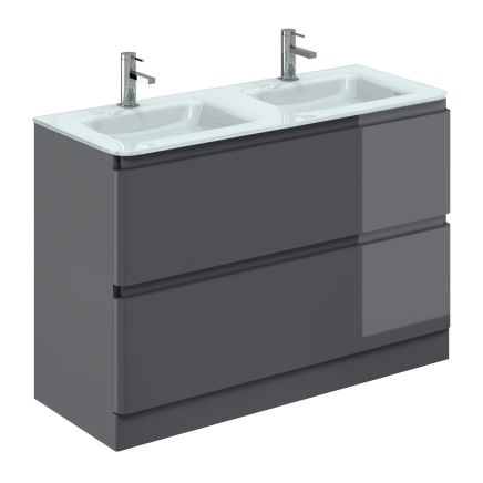 Neon Gloss Titanium Grey Floor Standing Vanity Unit with Opal Glass Basin 1200mm